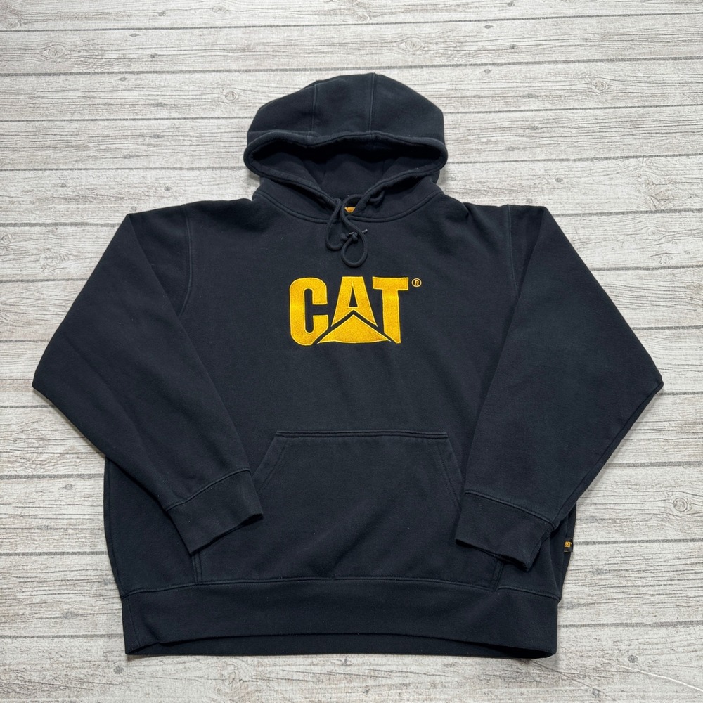 Caterpillar Hoodie Men's XL Black Fleece Lined Loose Fit Heavyweight Workwear